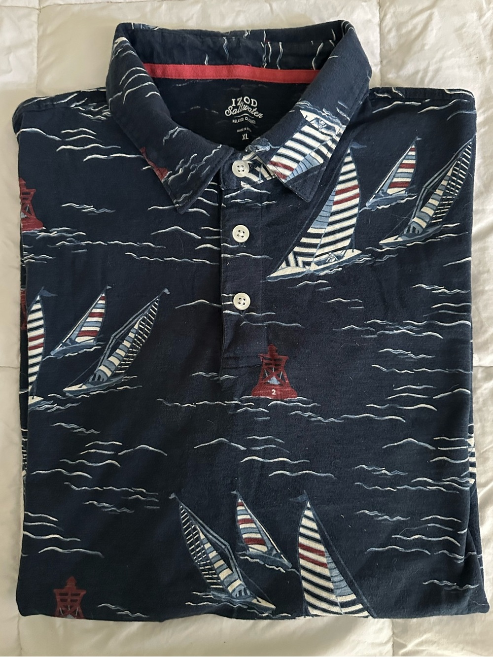 IZOD Saltwater Relaxed Classics Nautical Sailboat Polo Shirt Navy Men's XL